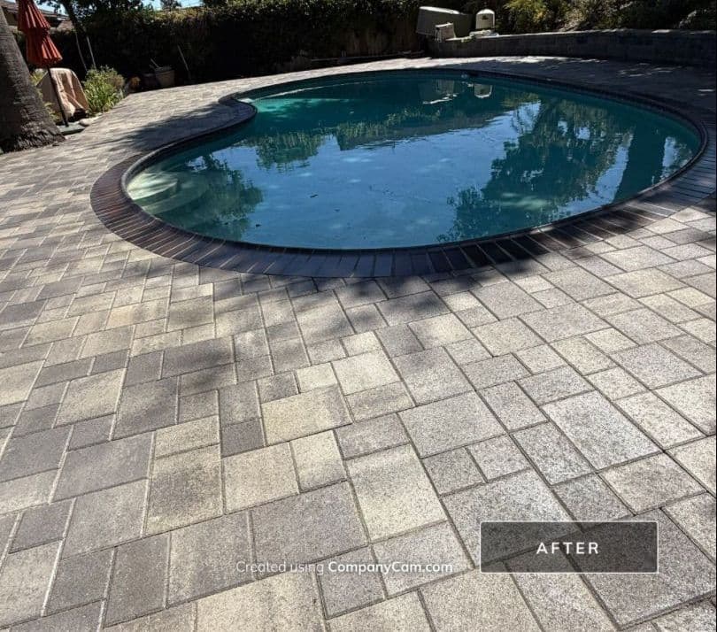 Clean sealed pavers around a backyard pool by Window Wizards in Los Angeles