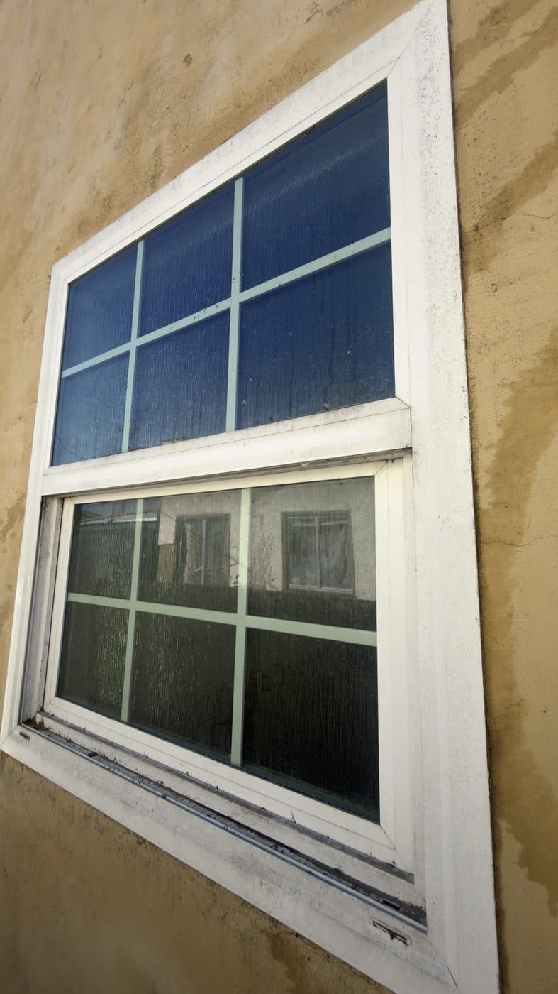 Dirty streaky window before cleaning by Window Wizards in Los Angeles